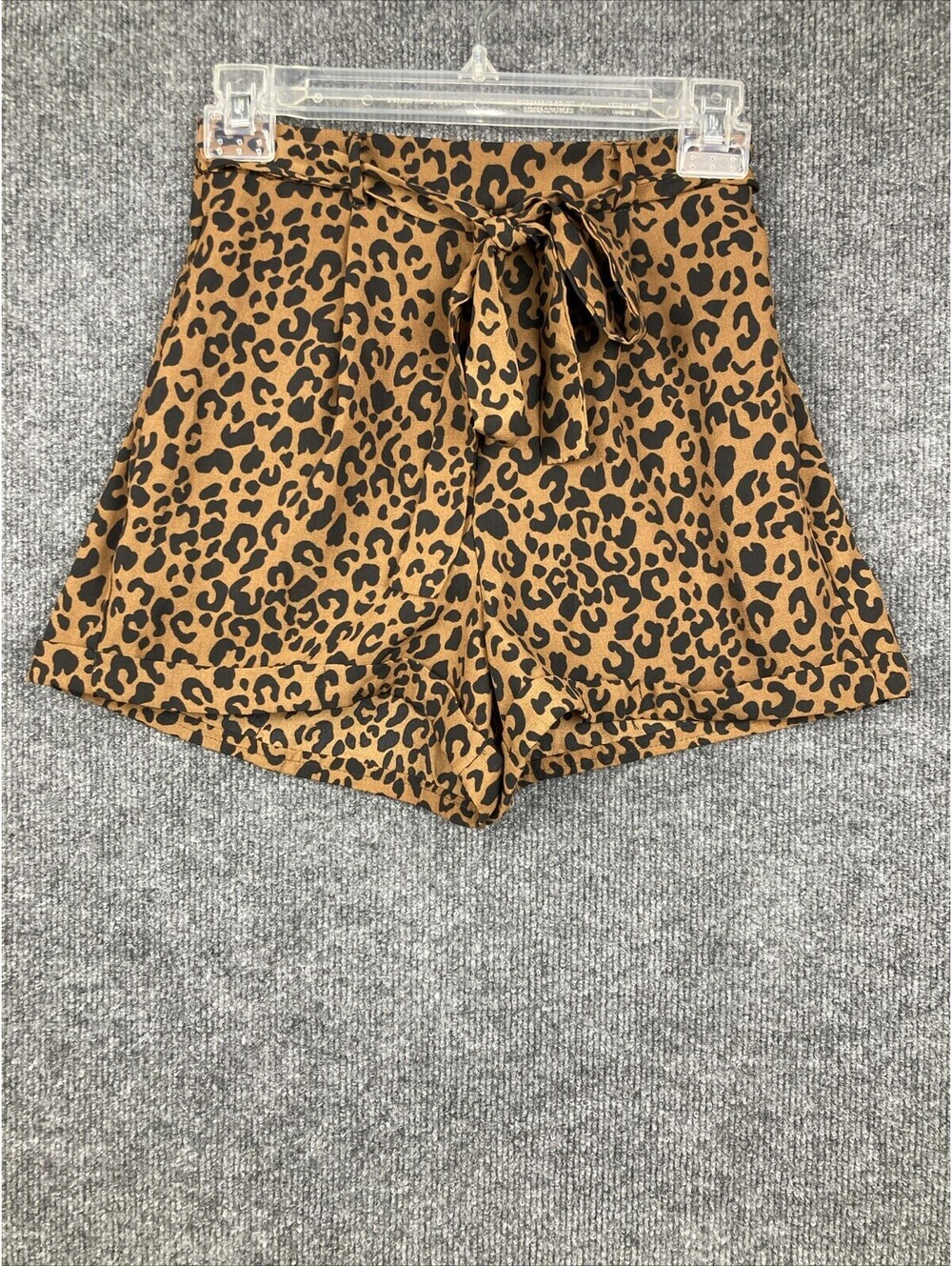 Sienna Sky Women Sz XS Brown Black Leopard Animal Print Pocket Cuffed Shorts EUC